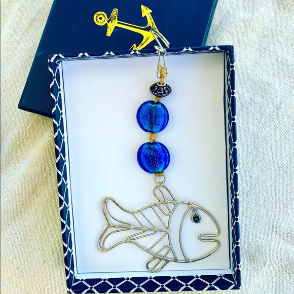Fish Blue Glass Beaded Sun Catcher Ornament with Gift Box Handmade - Picture 1 of 9